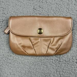 Vintage Coach Pleated Leather Wristlet Clutch Brown Gold Snap Flap Y2K